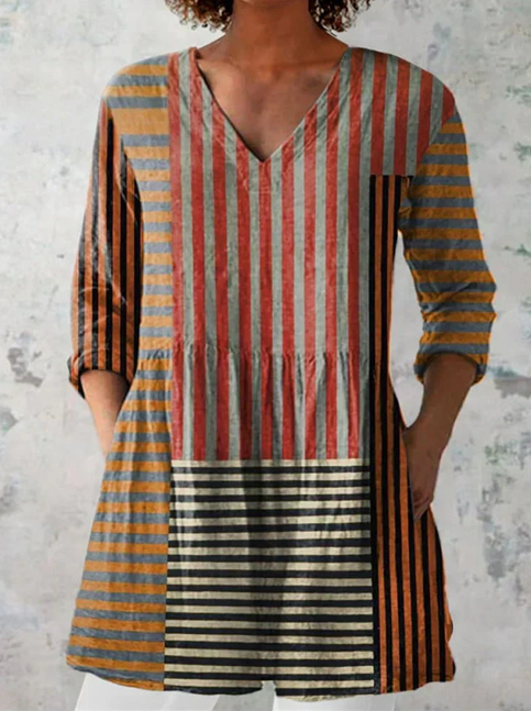 Cordelia - blusa lunga da donna con collo a V