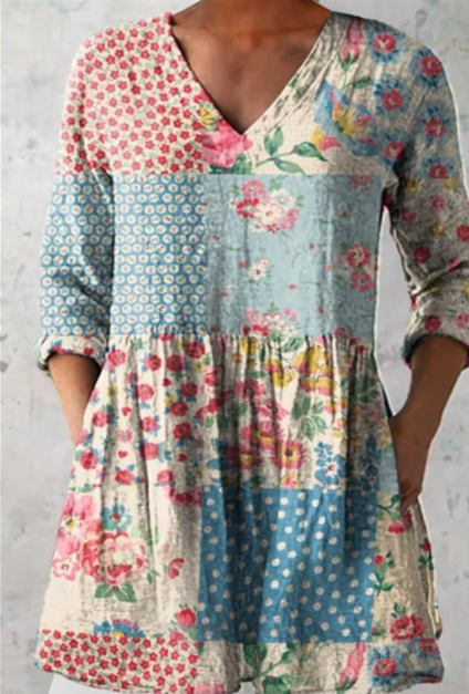 Estelle - blusa lunga da donna con scollatura a V