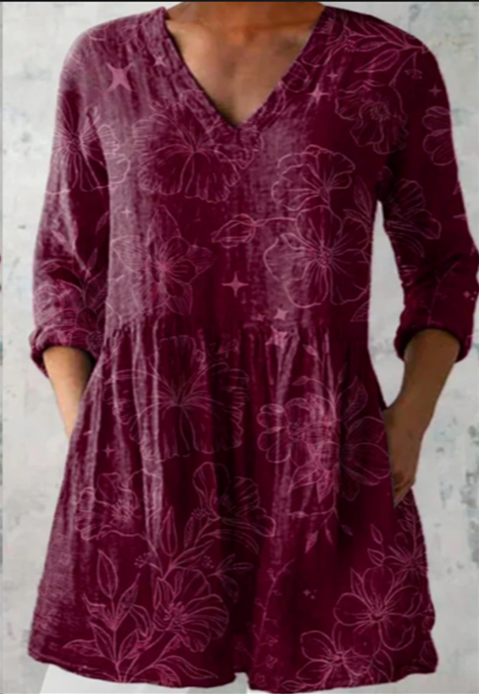 Firenze - blusa lunga da donna con collo a V