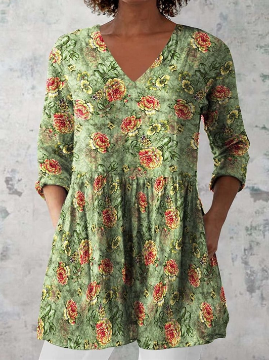 Sara - blusa lunga da donna con scollatura a V