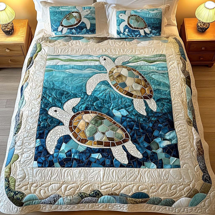 Coperta trapuntata 3 pezzi - Tartarughe marine