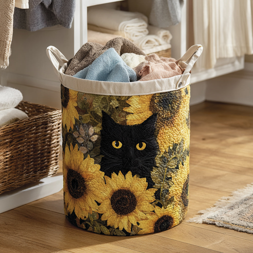 Cesto per la Biancheria Trapuntato Gatto Nero con Girasole NCU0HNH037