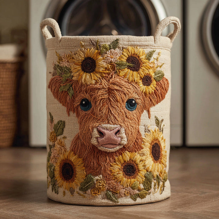 Cesto per la biancheria trapuntato Highland Cow Girasole NCU0HNH499
