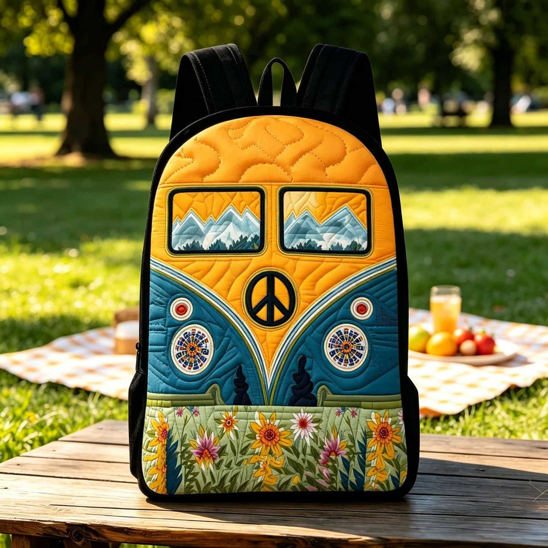 Zaino Trapuntato Camper Vintage con Spallacci Neri da donna – vista del prodotto