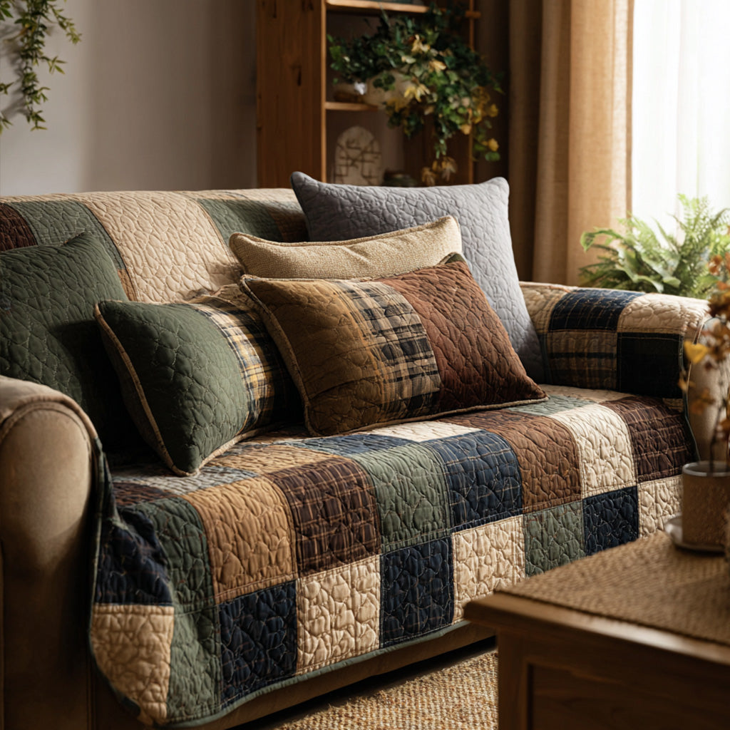 Copertura per Divano Patchwork Trapuntata in Stile Fattoria NCU0VT365