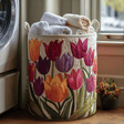 Cesto Trapuntato per Biancheria — Tulipani in Fiore