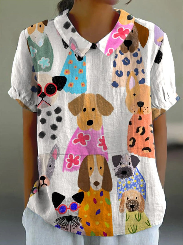 Tilly - camicia da donna con stampa di cani multicolore