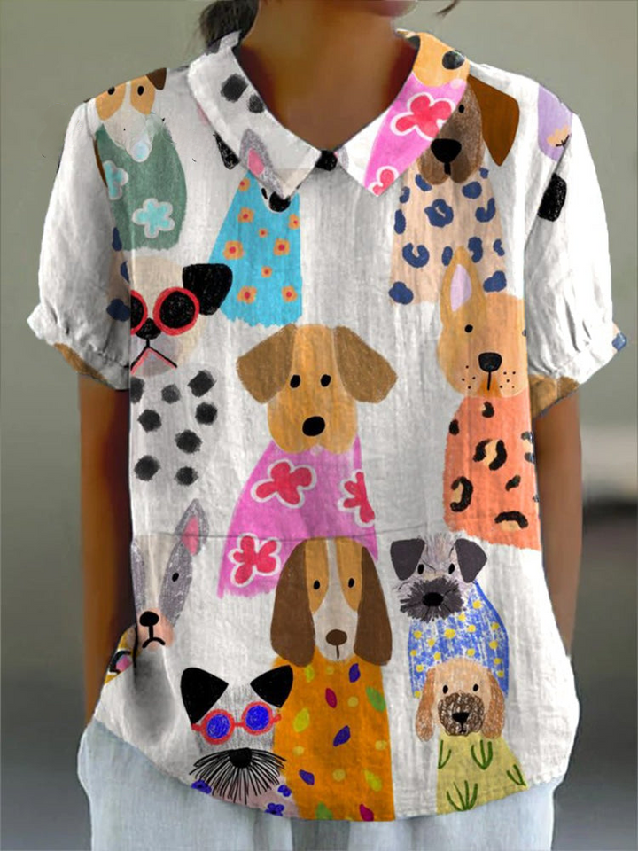 Tilly - camicia da donna con stampa di cani multicolore