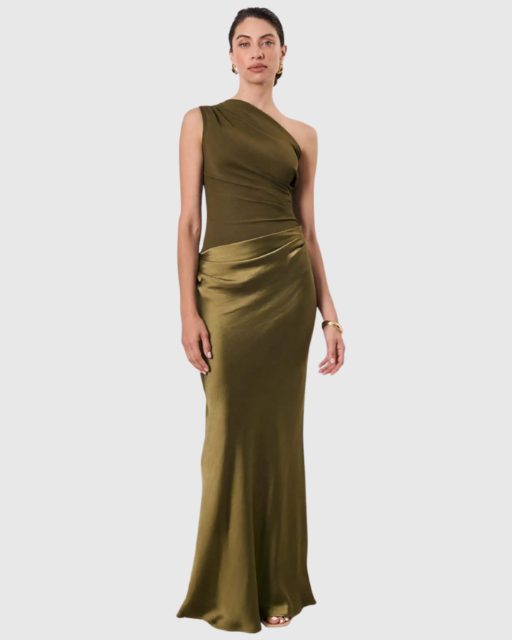 ALEIDA | ABITO MAXI IN RASO A SPALLA UNICA