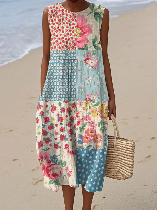 Abito Midi Senza Maniche Patchwork