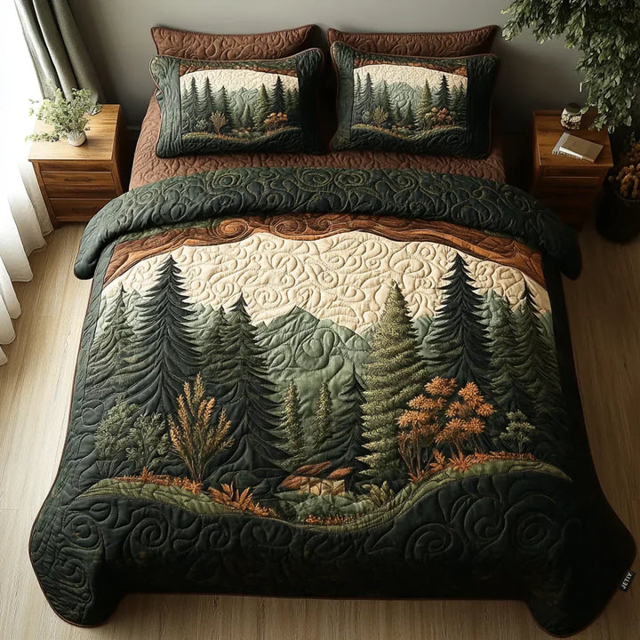 Coperta per letto trapuntata 3 pezzi - Passeggiata nel bosco