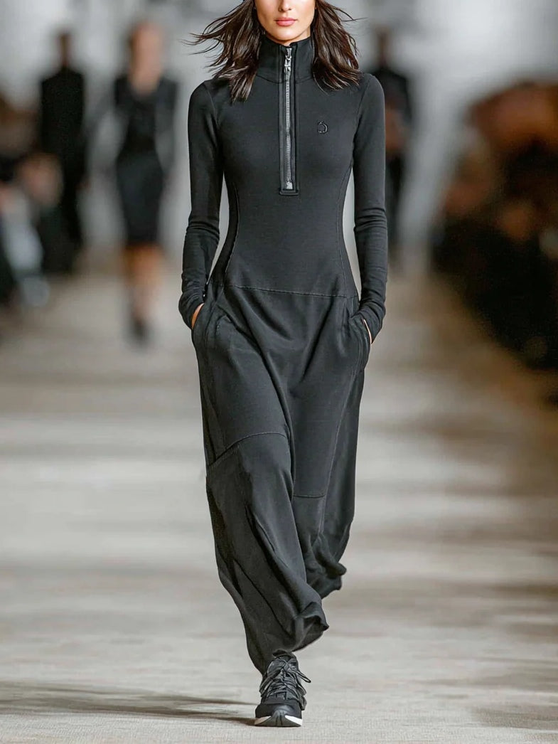 Abito maxi Luna con collo alto e zip - Maria Milano