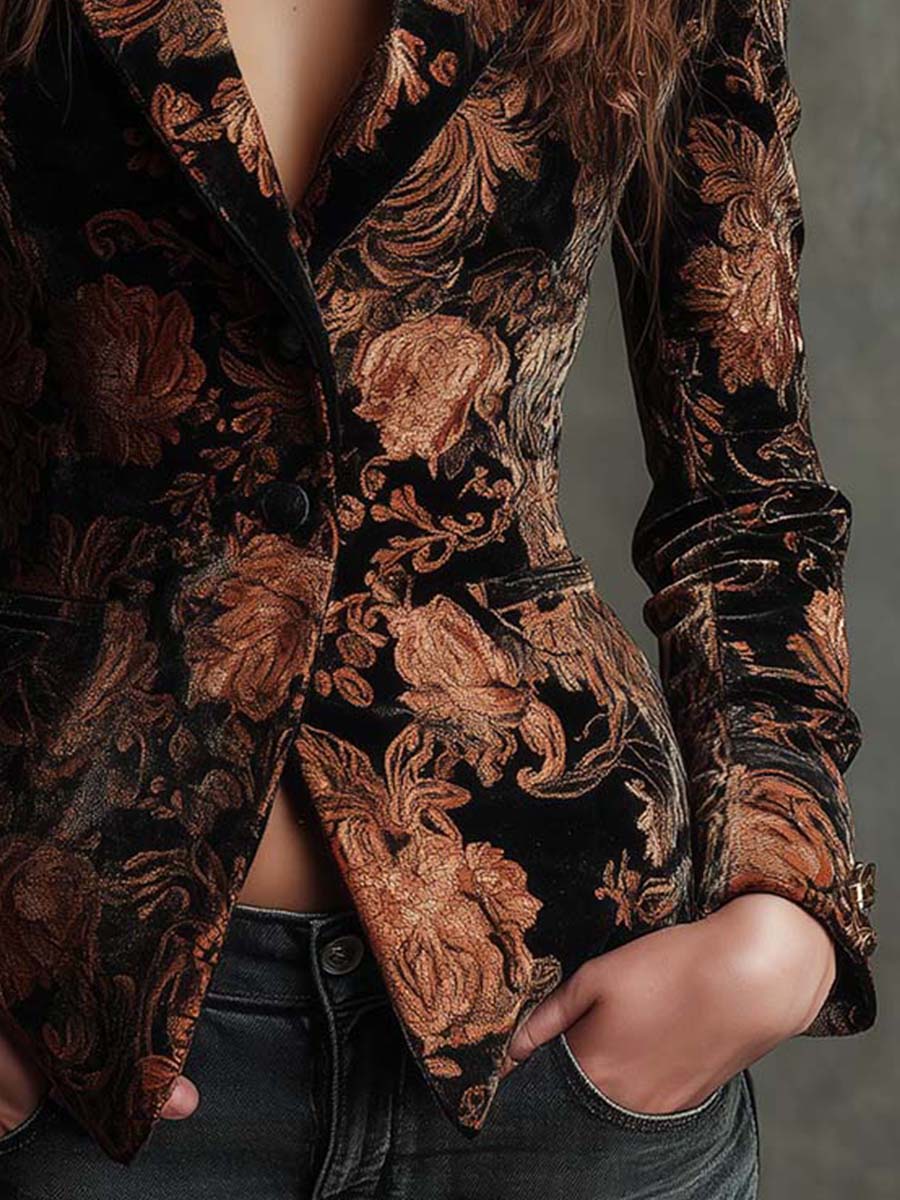 Celeste | Blazer floreale nero e bronzo da donna - vista 4