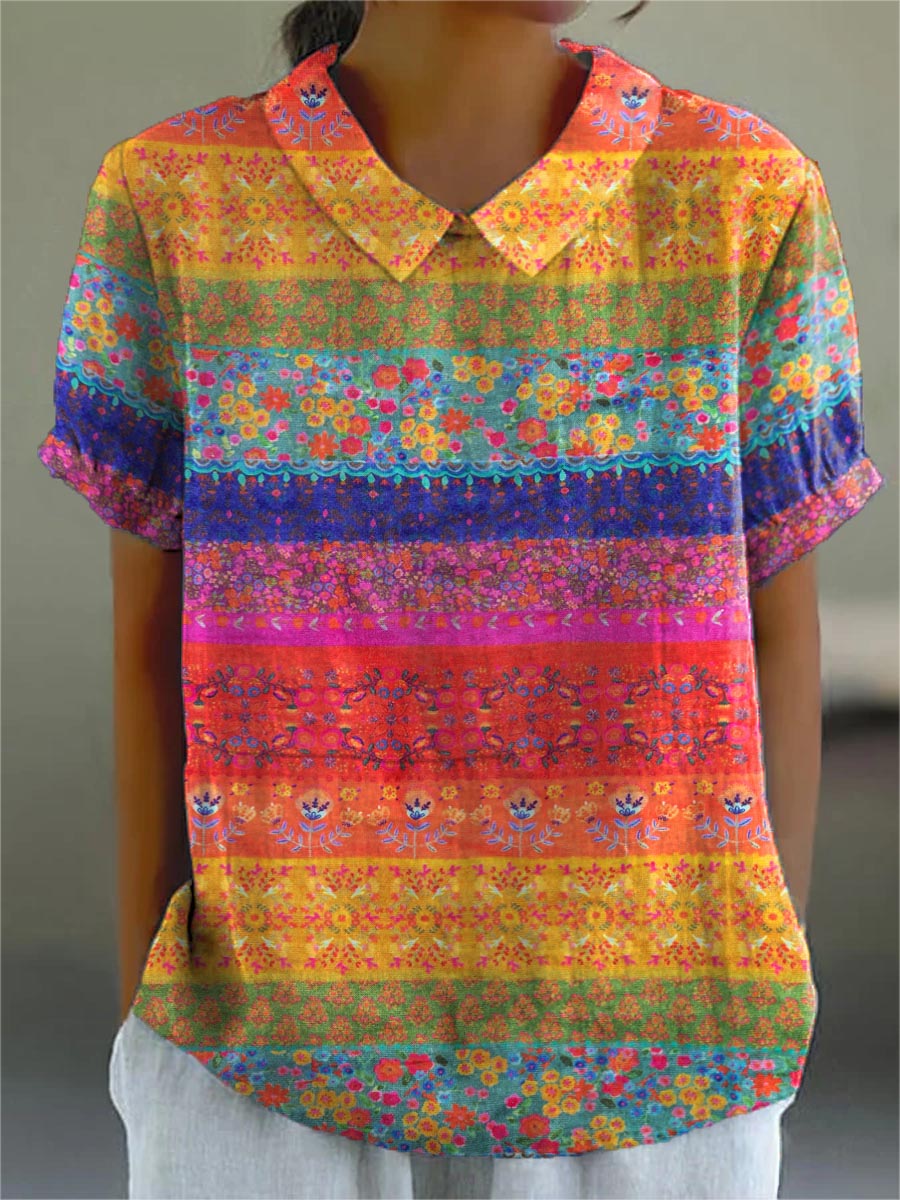 Maya - camicia da donna a righe floreali multicolore