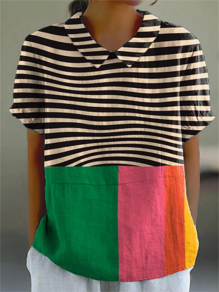 Eva - camicia da donna a righe con blocchi di colore