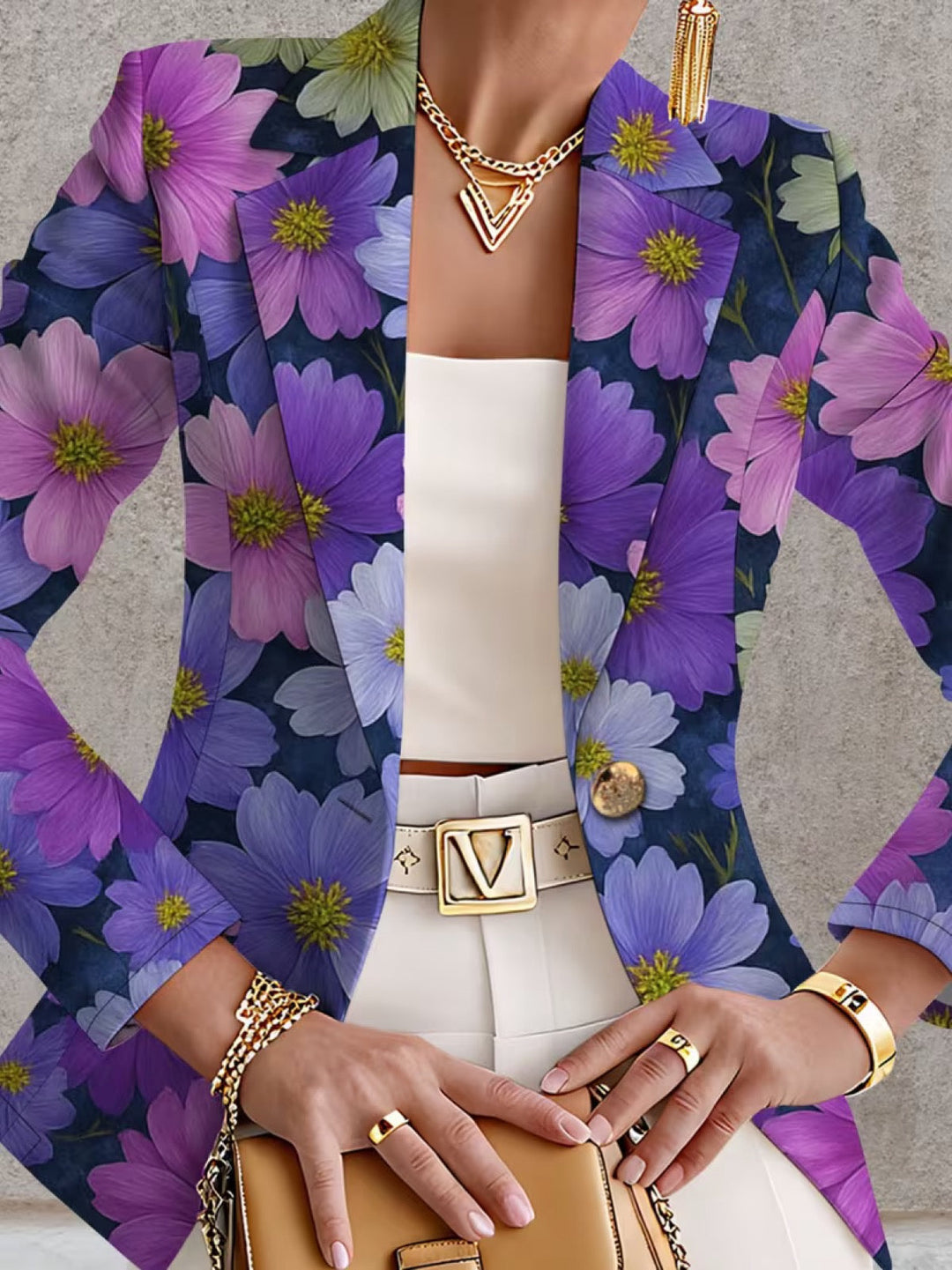 Bellamira - blazer donna floreale viola, vista 2