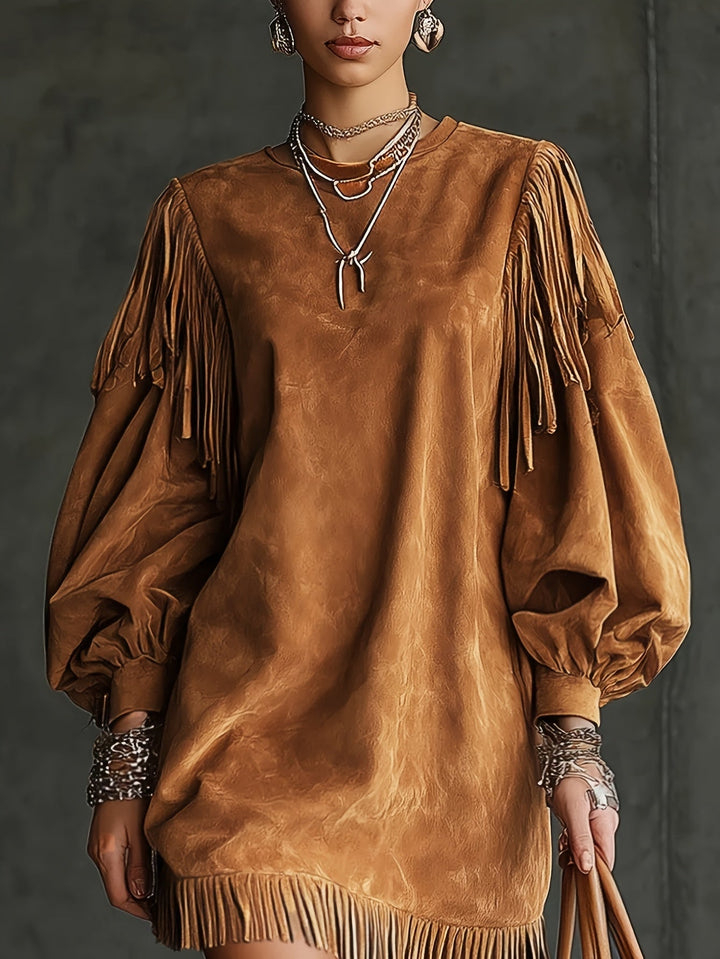 SAVANNA | ABITO MAXI WESTERN CON MANICHE A CAMPANA
