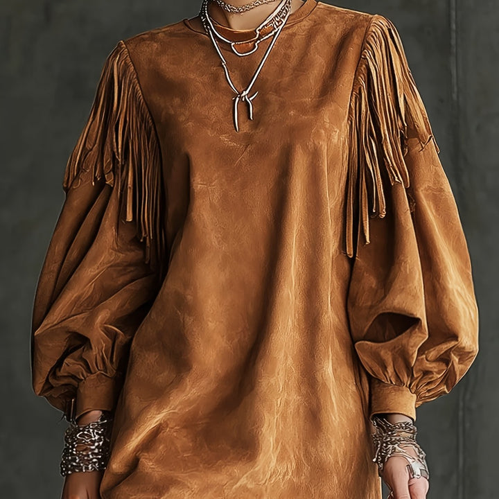 SAVANNA | ABITO MAXI IN STILE WESTERN CON MANICHE A CAMPANA