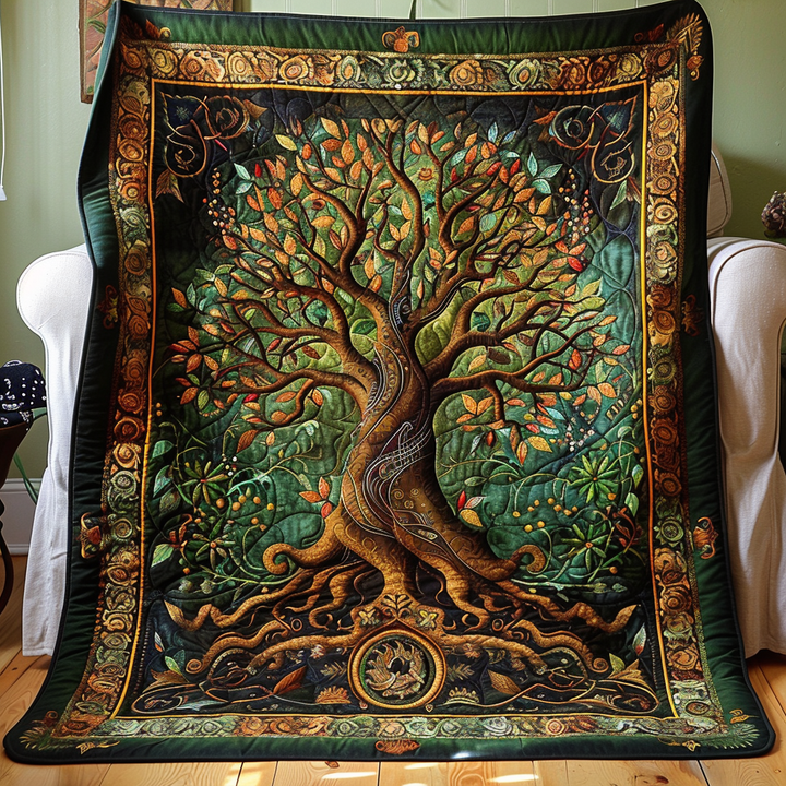 Coperta Trapuntata Artigianale con Nodo Celtico Albero della Vita NCU0PD038