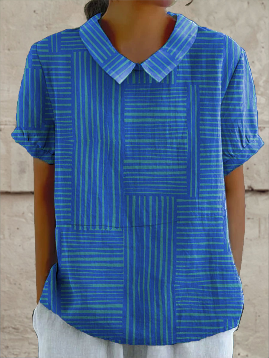 Maya - camicia da donna geometrica a righe blu e verdi
