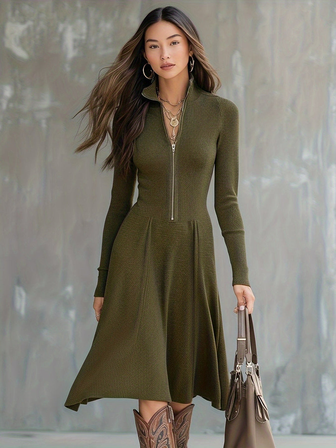 ZINNIA | ABITO LUNGO CON CERNIERA E TESSUTO ELASTICO
