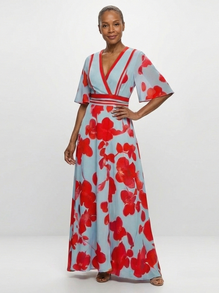 Corinne | Abito Maxi Floreale con Scollo a V