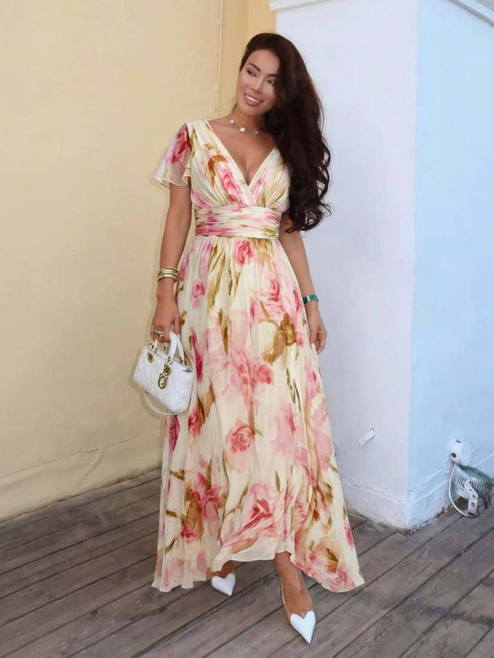 Elara | Abito Maxi Floreale con Scollo a V