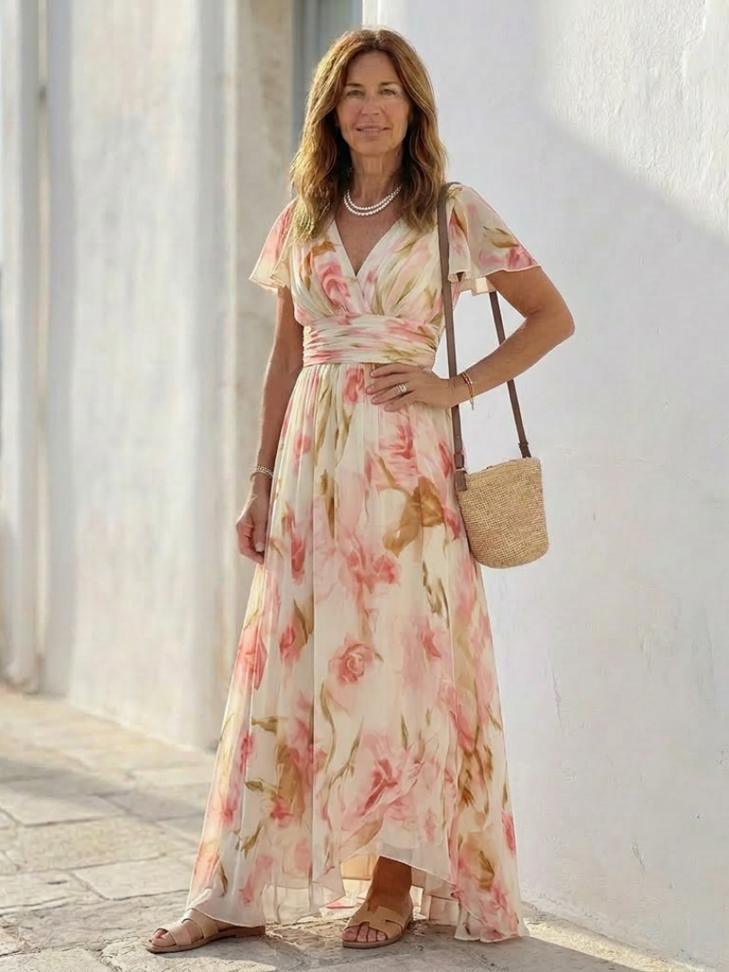 Elara | Abito Maxi Floreale con Scollo a V