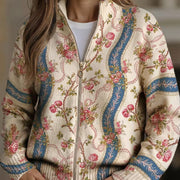Cardigan donna floreale a righe con zip Rosalind