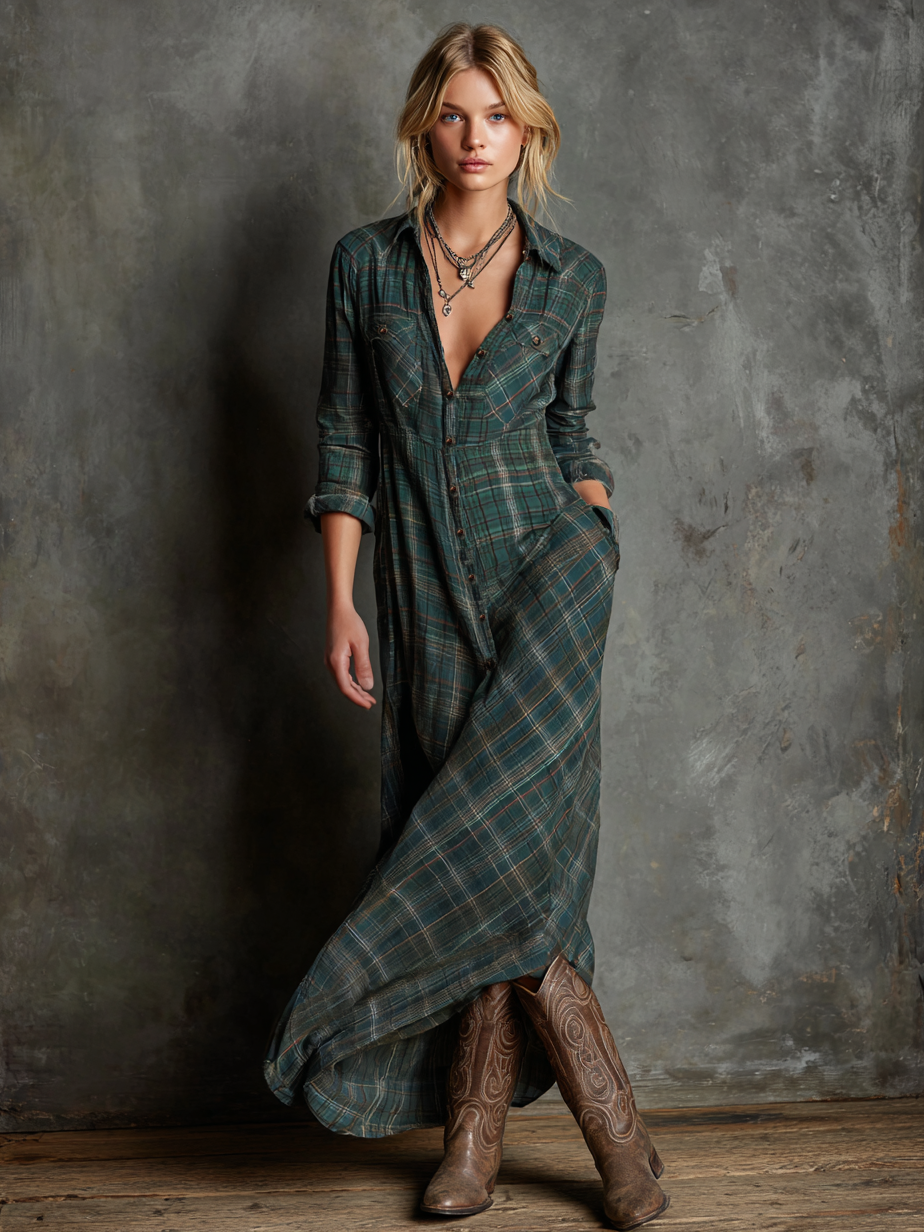 Ailene | Abito Camicia Classico a Quadri