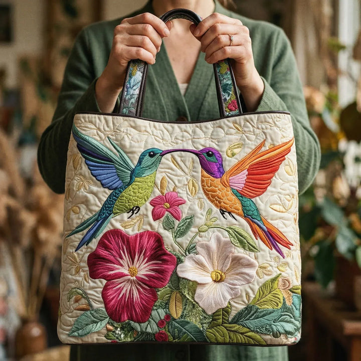 Borsa comoda - Colibrì e fiori bianchi