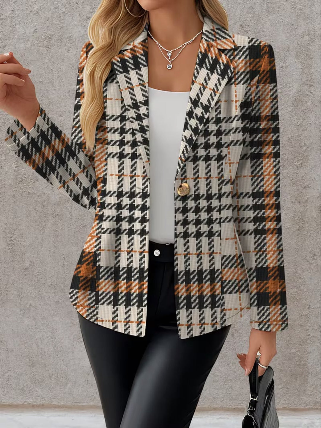 Ghislaine - blazer donna pied-de-poule beige e nero, vista 4