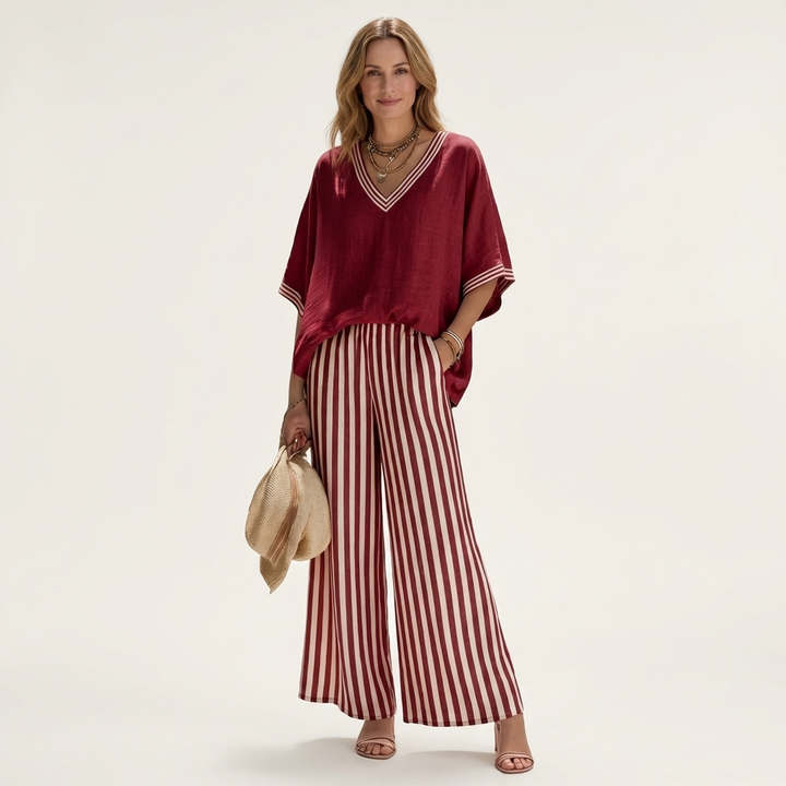 Juliana | Completo con Top a V e Pantaloni a Righe