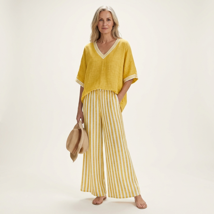 Juliana | Completo con Top a V e Pantaloni a Righe