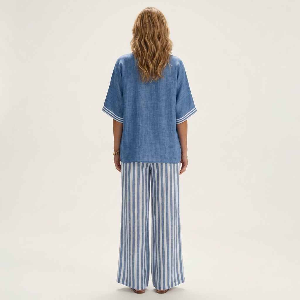 Juliana | Completo con Top a V e Pantaloni a Righe