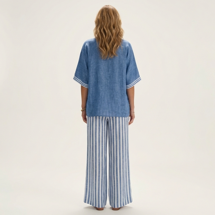 Juliana | Completo con Top a V e Pantaloni a Righe