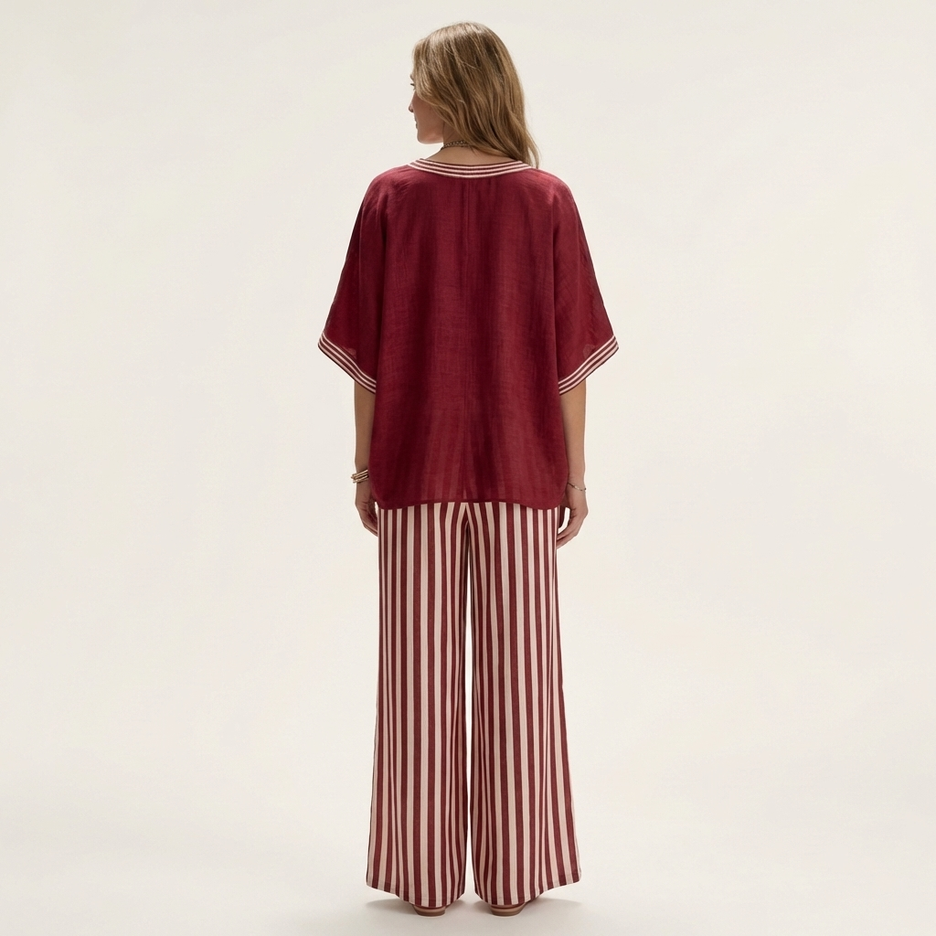 Juliana | Completo con Top a V e Pantaloni a Righe