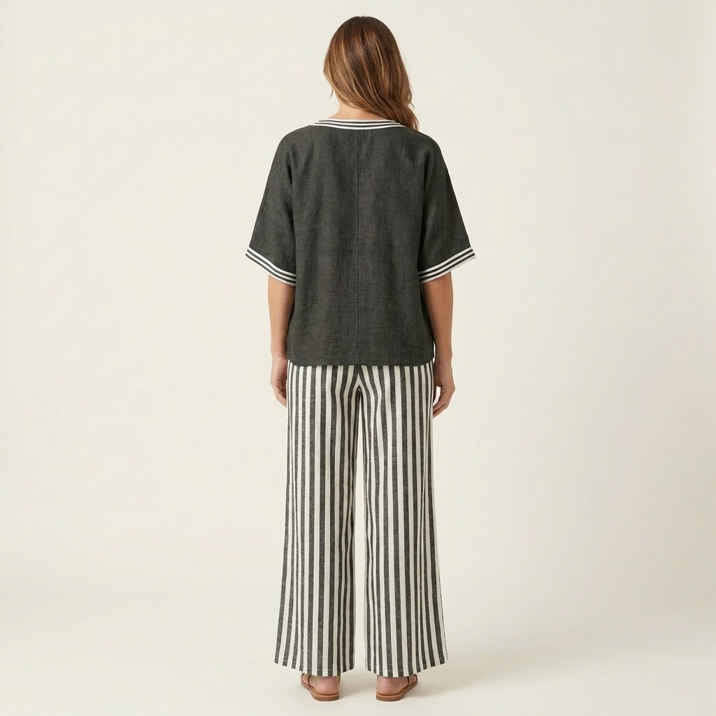 Juliana | Completo con Top a V e Pantaloni a Righe