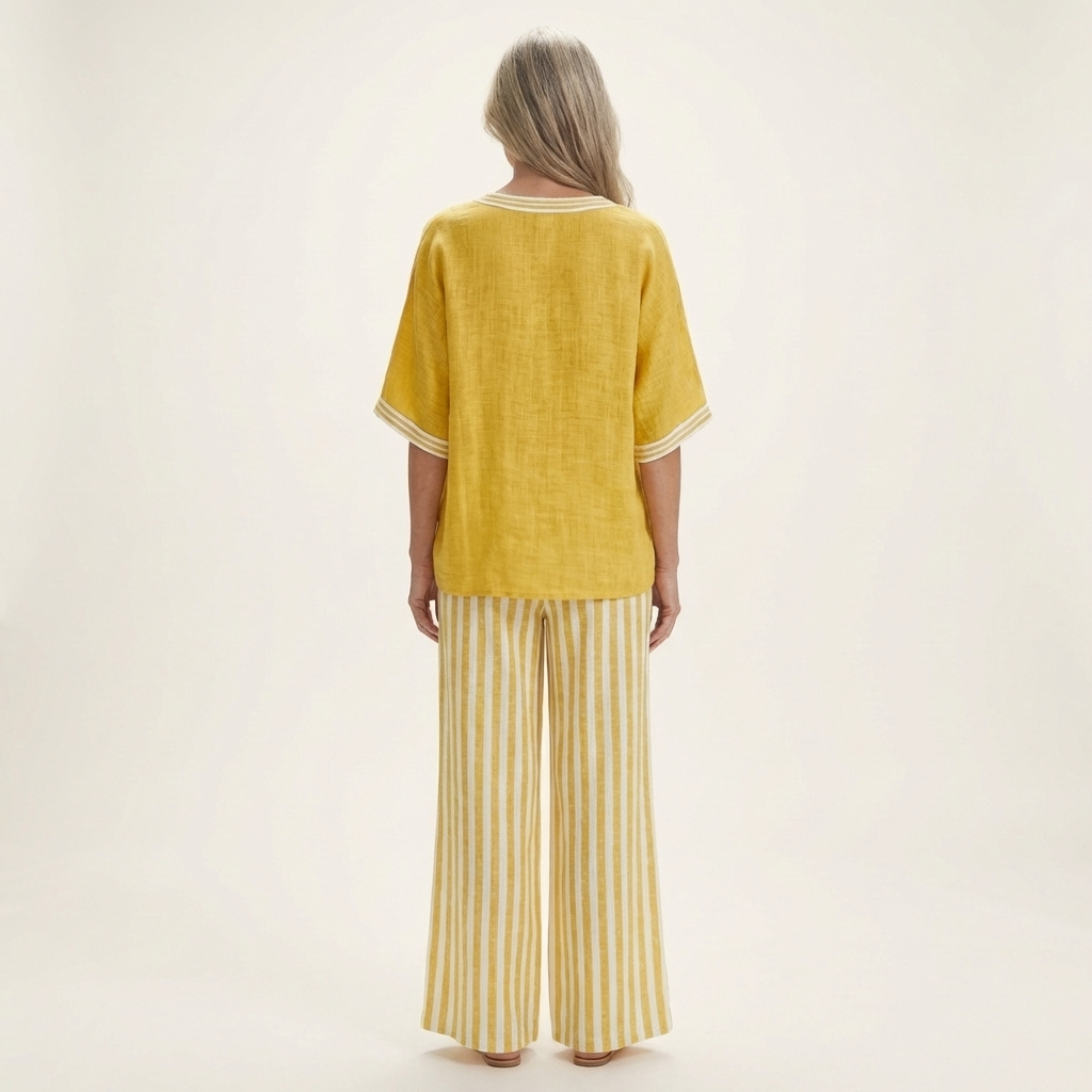 Juliana | Completo con Top a V e Pantaloni a Righe