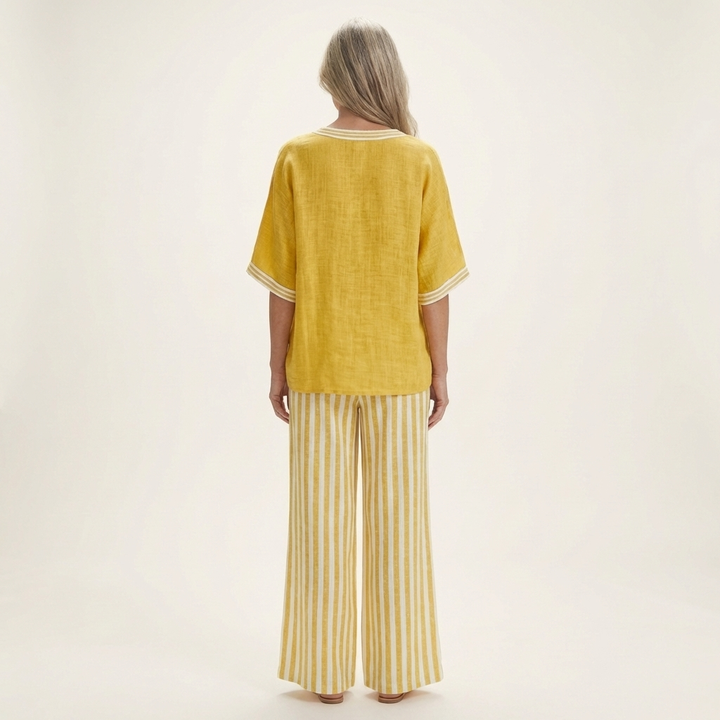 Juliana | Completo con Top a V e Pantaloni a Righe