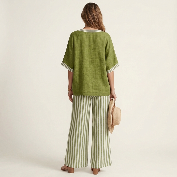 Juliana | Completo con Top a V e Pantaloni a Righe