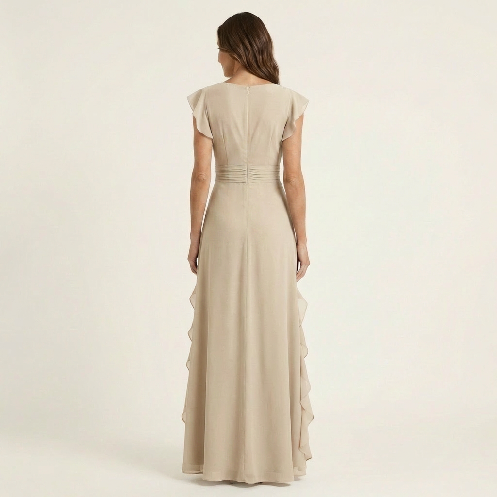 Nellyana | Abito Maxi con Scollo a V e Maniche a Volant