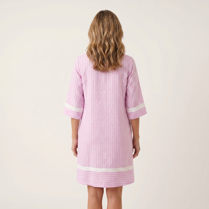 Sanina | Vestito in Cotone con Strisce a V Collo con Bordo a Contrasto