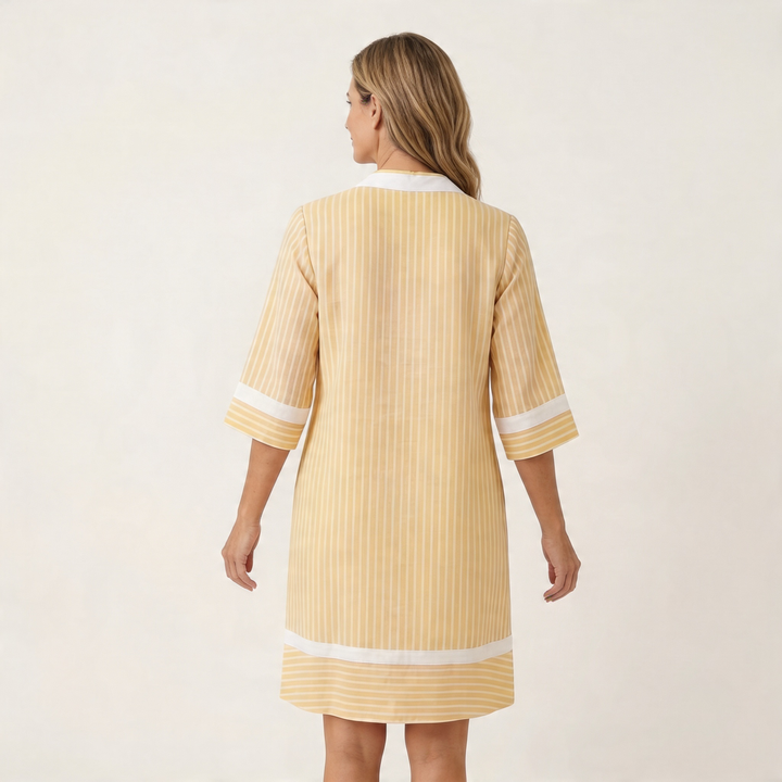 Sanina | Vestito in Cotone con Strisce a V Collo con Bordo a Contrasto