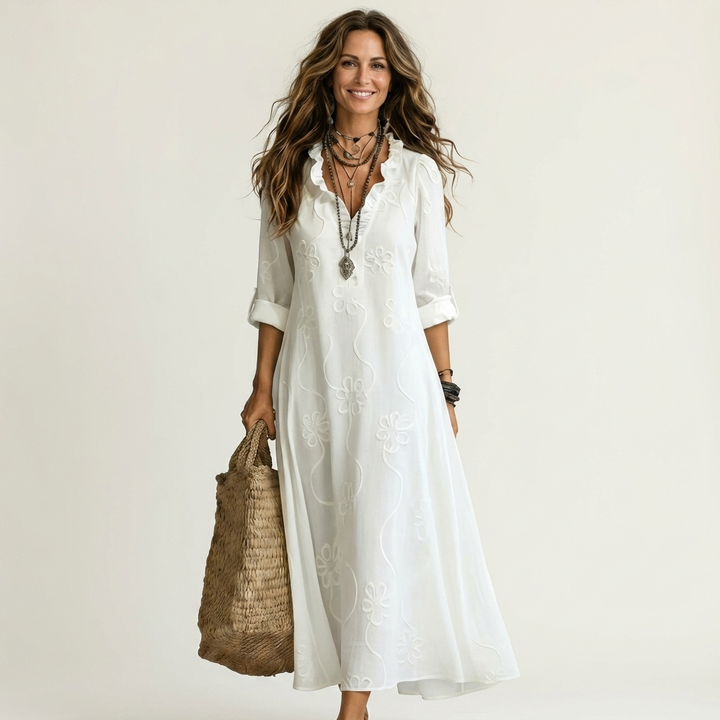Mariam | Abito Maxi con Ricamo Floreale Tonale