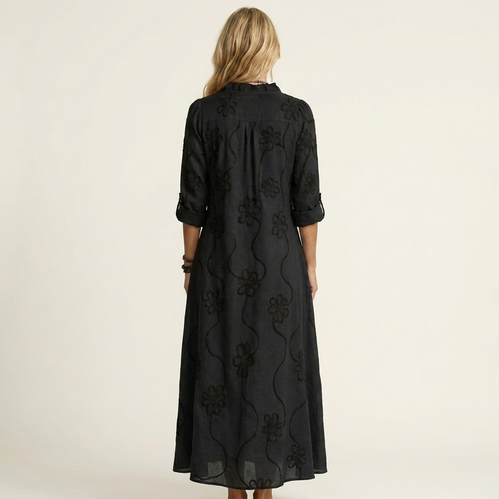 Mariam | Abito Maxi con Ricamo Floreale Tonale