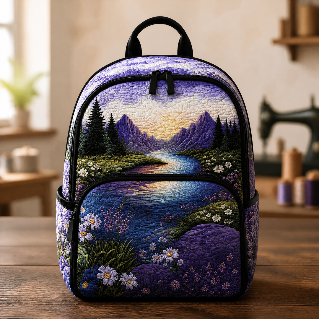 Zaino Trapuntato Viola con Fiori e Montagne