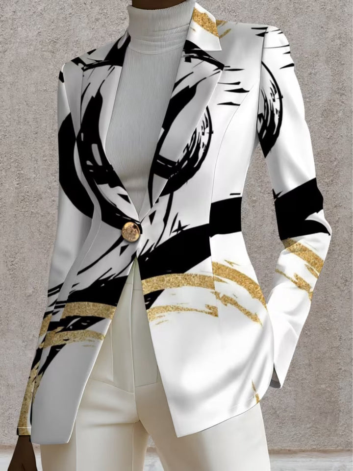 Noemine - blazer donna astratto nero e oro, vista 2