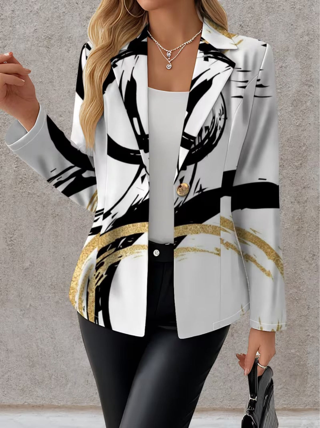 Noemine - blazer donna astratto nero e oro, vista 3