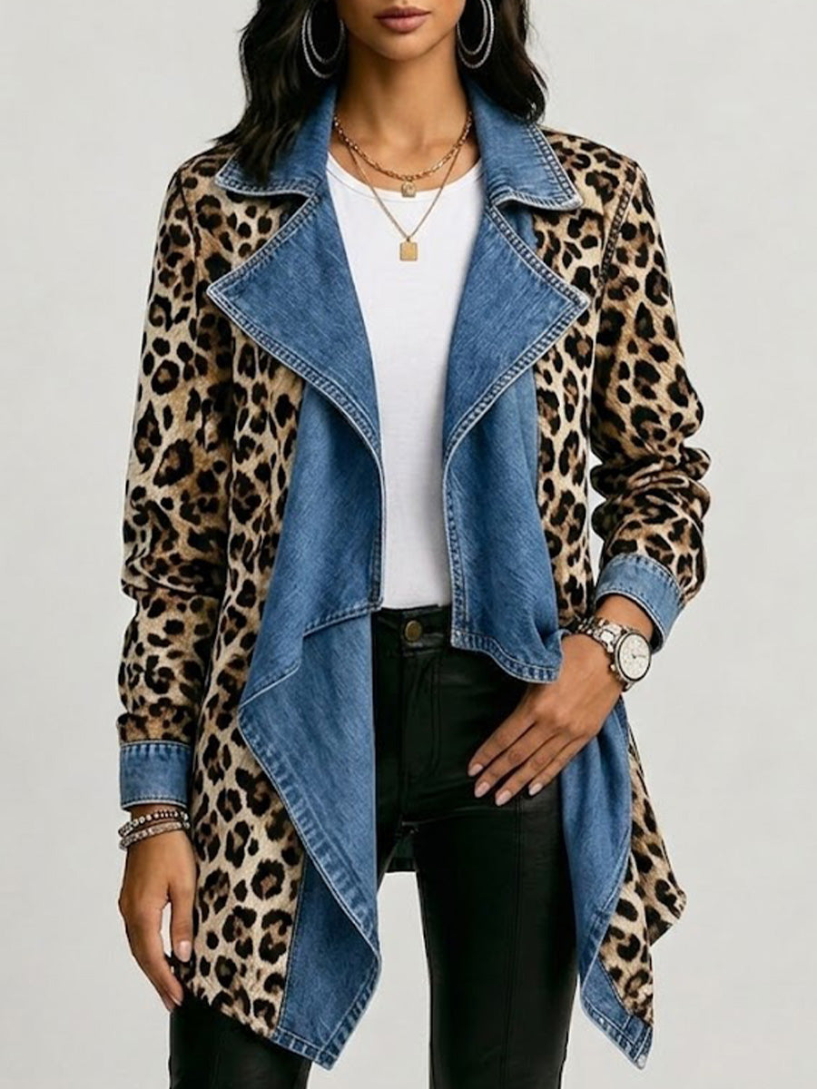 Sherilyn - giacca in denim lavato con stampa leopardo, immagine 1